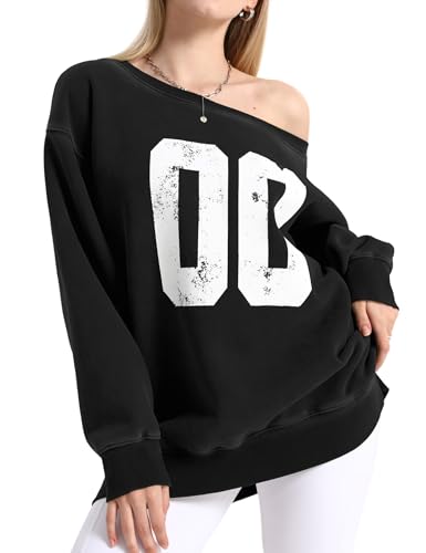 【DIANTÉ】 LOGO OFF-SHOULDER SWEAT TOPS Hatant Off the Shoulder Sweatshirts Womens Oversized